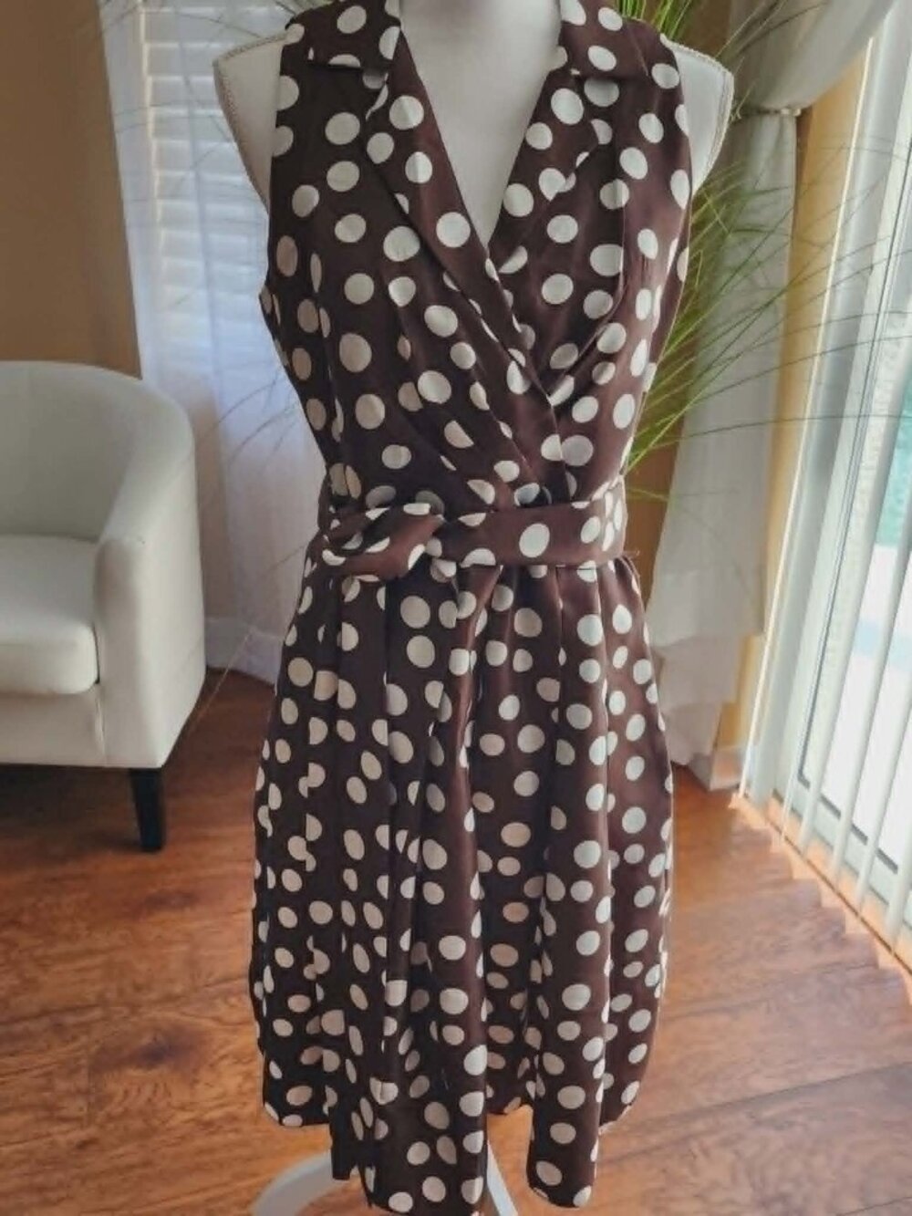 Jessica Howard Brown and White Polka Dot Midi Dress